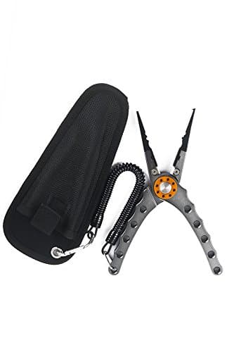 HHY HYY Saltwater Hook Remover Plier, Carbide Braid Cutter, Split Ring Tool &amp; Lighted Fishing Pliers - Aluminum Alloy - 7.5 inches, 19.5 cm, durable, 3 years warranty (Yellow plus silver)
