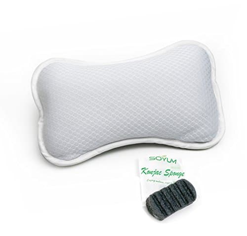 Non-Slip Bath Pillow Gift Set with Konjac Bath Sponge, 2 Suction Cups, Supports Neck and Shoulders, Anti Bacterial, Luxurious Cushion