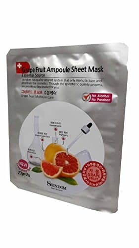 4 Mask sheets of Grape Fruit Ampoule Sheet Mask, Grape Fruit Moisture Care: Moisturizing the Skin, Improvement in Skin, Skin Protection, Muscular Relaxation (23g + 2g/ Sheet)