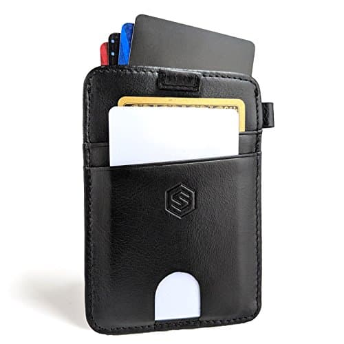 Strapo Design - Expandable Minimalist Wallet - Slim & Secure Wallet - With Elastic Strap, Premium Durable Leather, RFID Blocking, Convenient pull-out strap, (Black)