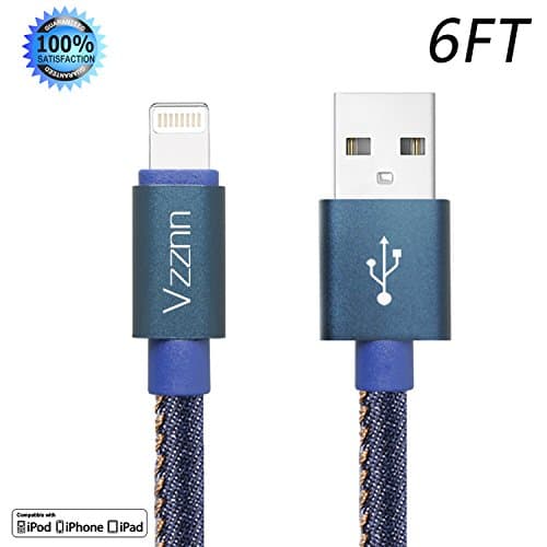 Lightning Cable 6FT iphone Cable Jean Braided High Speed Lightning to USB Charger Cable Cord iPhone Cable for iphone 7/7plus se 6s 6s plus 6plus 6 5s 5C 5 iPad iPod Mini(blue)