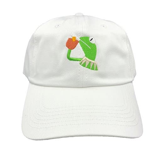 Kermit The Frog Dad Hat Cap Sipping Sips Drinking Tea Champion Lebron Costume (White)