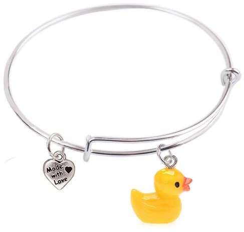 65 mm, Expandable Wire Bangle bracelet with 3-D Resin Yellow Rubber Ducky Charm, Qty:1