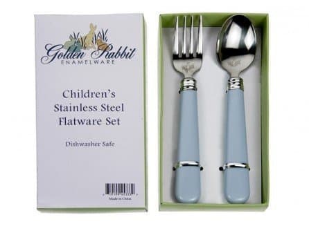 Golden Rabbit Enamelware, Blue Baby Flatware Set, 2-piece giftboxed set, 5½ inch long flatware