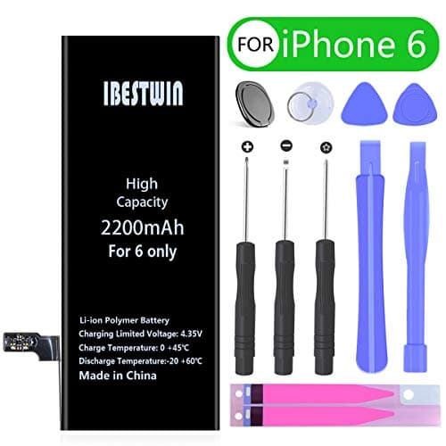 Battery for iPhone 6, IBESTWIN 2200mAh High Capacity Battery Replacement for iPhone 6 with Full Remove Tool Kit and Adhesive-36 Months Warranty (Only for iPhone 6)