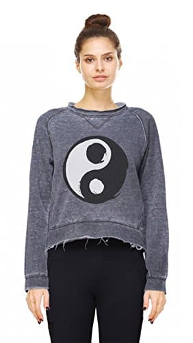Nadi Bodi Women's Yin Yang Distressed Pullover, M, Grey