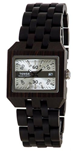 Tense Discovery Rectangular Comox Dark Sandalwood Wood Watch B5100D Silver