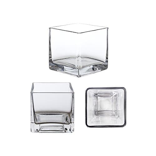 Mega Vases Square Cube 4 Inch x 4 Inch, Decorative Clear Glass Vase with Sturdy Base, Wedding Centerpieces, Flower Bouquets, Home Decor, Celebrations, Parties, Event Planning, Arts & Crafts