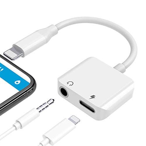 Headphone Adapter for iPhone X Adapter Charger Adapter 3.5mm Square Jack Dongle Earphone Aux Audio & Charge Compatible for iPhone 7 Plus/X/XS/XR/8/8 Plus Splitter Music and Charge Support iOS12 More