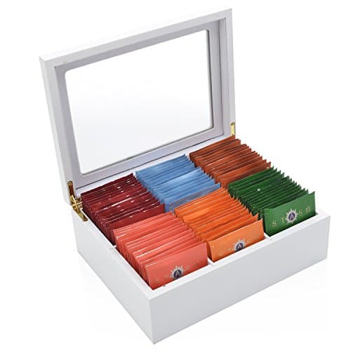 Tea Bag Storage Box with 6 Compartments and Magnetic Close (White)