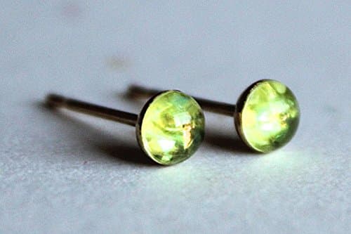 Chartreuse Opalescent Tiny Stud Earrings, 21g: 1.5mm, 2mm, 3mm, 4mm, 5mm and 6mm; 316L Surgical Steel, 304 Stainless Steel (Gold Option); Ball, Dome, Bezel, 3-Prong Talon Claw Setting