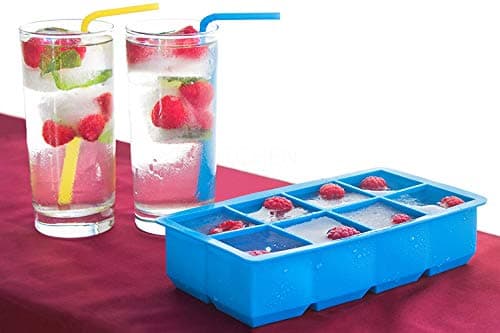West Studio ice tray blue Ice Cube Trays with Lids,Bomstar 1 Pack Food Grade Silica Gel Flexible 8 Ice Trays with Spill-Resistant Removable Lid,BPA Free Ice Cube Molds for Whiskey Storage,Cocktail,Beverages