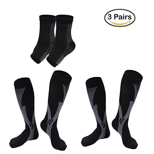 3 Pairs Graduated Compression Socks 20-30Mmhg Athletic Support Socks for Sports, Pregnancy, Flight Boost Stamina Long Socks (L/XL (W8-15.5 M8-14), Black)