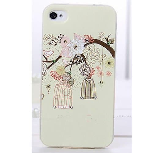 EVTECH(TM) 3D TPU Embossed Series Bird Cage Handmade Crystal Rhinestone Heart Diamond Bling Cover Soft Faceplate Case for Iphone 5 5S At&t Verizon T-Mobile & Sprint(100% Handcrafted)