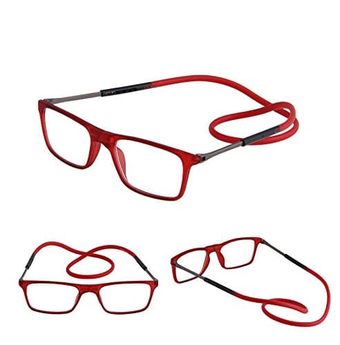 Magnetic Reading Glasses with Neck Strap (Red, +250)