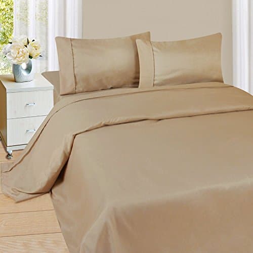 High Class Heavy Fabric Real 1500 Thread Count Egyptian Cotton Super Soft Sheet Set King Solid Taupe Fit Up to 15" Inches Deep Pocket Sheets By Royal Pine Linen