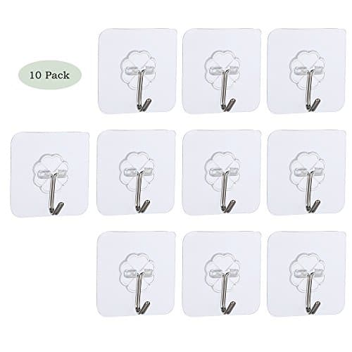 PVC Plastic Transparent Sticking Hooks 10 Pack Adhesive Hooks Heavy Duty Reusable Wall Hooks Seamless Waterproof Hooks Kitchen Bathroom Hooks(Clover-Shape)