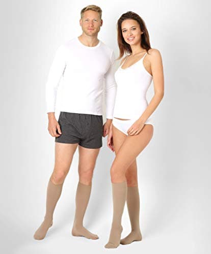 ®BeFit24 Graduated Light Compression Calf Socks (10-18 mmHg, 70 Denier) for Men and Women - [ Size 5 - Long: A - Beige ]
