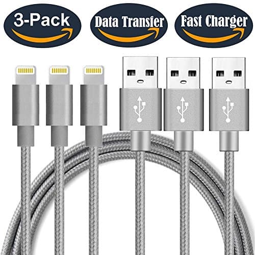 (3PCS 6.6ft/2m) iPhone Lightning Charger Cable Data Transfer Cables,YooGoal Nylon Braided Charging Cord USB Charger Lightning Cable for iPhone X 8 8Plus 7 7Plus 6 6S Plus SE 5S iPad iPod - Grey