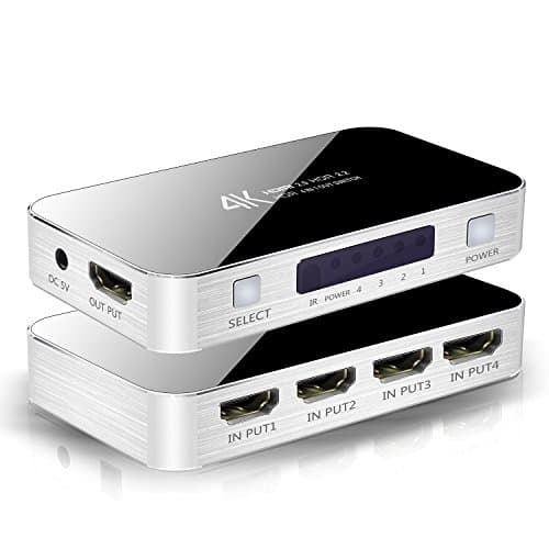 4x1 HDMI Switch 2.0 4 in 1 HDMI Switcher 4K 4 Port Ultra HD 4Kx2K@60Hz HDCP 2.2 HDMI Switcher Box with IR Remote [Support Full HD 3D 1080p] for Macbook PS3/4 Blue-ray DVD/ Fire TV/ Wii/ PSP Etc