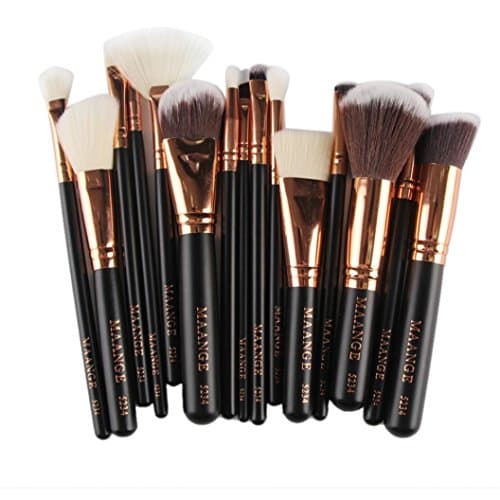 Wakeu 15pcs Makeup Brushes Set Face Blush brushes Fan Foundation Kabuki Powder Liquid Concealer Brushes (Black)