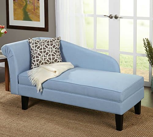 This Chaise Storage Lounge is made from an elegant blue cotton upholstery. It makes the perfect sofa couch substitute and can be used in any bedroom, living room as loveseat sleeper chair.