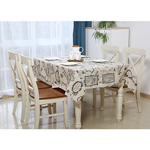 Map Pattern Soft Cotton Linen Tablecloth, Soft Cotton Linen Photography Background Cloth for Family, Hotel, Café, Restaurant by Kabeier (145x305cm)