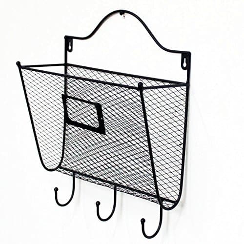 Wall Mounted Letter Rack Key Holder Hooks Mail Organizer Office Home Black