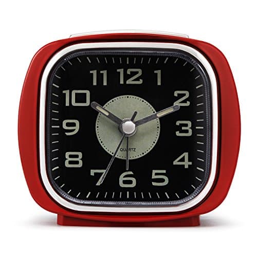 Alarm Clock,COCOMOON Analog Clock, No Ticking Analog Clock,Simple to Set ,Ascending Sounds ,With Nightlight and Snooze,Ascending Sound Alarm,Small ,Battery Powered(Red)