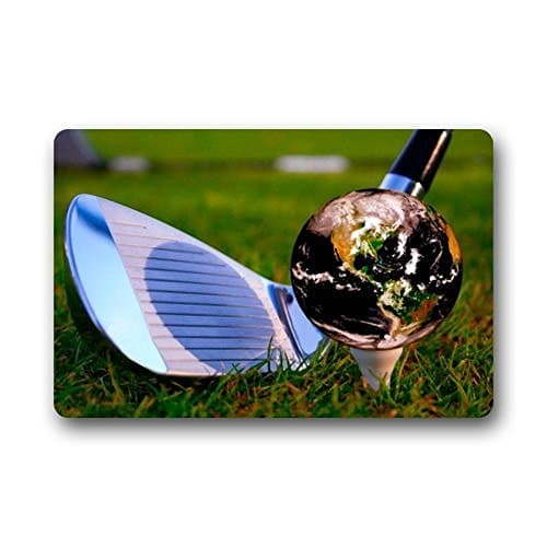 Crazy Time Abstract Earth Golf Ball on the Grass Non-woven Fabric Door Mat Indoor/Outdoor/Bathroom Doormat Rugs for Home/Office/Bedroom 23.6(L) x 15.7(W)