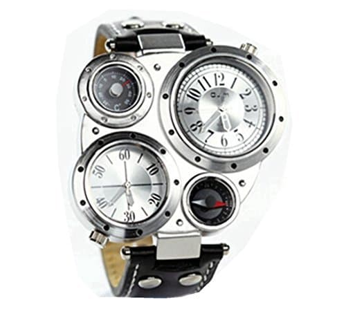 KitMax (TM) Unisex Multi Time Zone PU Leather Band Quartz Travel Wrist Watches with Compass and Centigrade Thermometer (White)