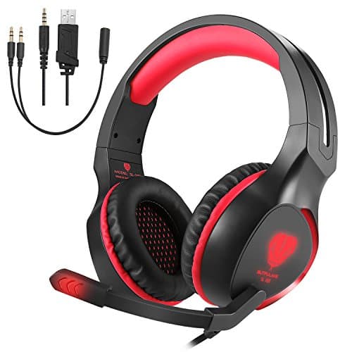 PC Gaming Headset with Mic, VPRAWLS 3.5mm Wired Over-Ear Bass Surround Stereo Headphone Noise Cancelling Leather Earmuff &amp; Volume Control for PS4 New Xbox One Mac Laptop Nintendo Switch Computer Games