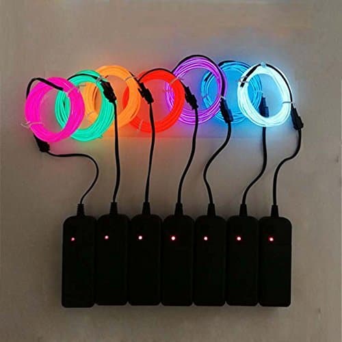 Newline -7 Pack Kits - 9ft Neon Light El Wire Portable with Battery Packs (Green, Blue, Red, Orange, Purple, White, Pink) for Halloween Christmas Party Car Decoration