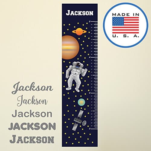 WallClipz Personalized Growth Chart FABRIC Wall Decal, Astronaut Outer Space with Name, Height Ruler Measurement, Peel and Stick Decor Kids Nursery Measuring, Removable Reusable, MADE IN USA