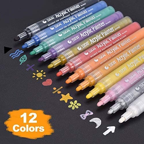 Acrylic Paint Marker Pens, Water Based [Quick Dry] DealKits Pen for Scrapbooking Crafts, DIY Photo Album, Art Rock Painting, Wedding Guest Book, Card Making, Metal and Ceramics, Glass etc. - Set of 12