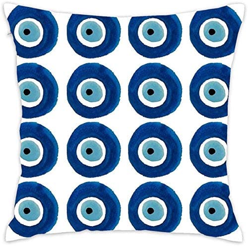 Watercolor Evil Eye Pattern (Nazar) Dark and Light Blue Throw Pillow Case Personalized Cushion Cover Home Office Square Pillowcase 18 x 18 Inch/45 x 45cm