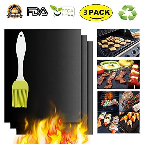 Black Grilling Mat Oven Liners BBQ Baking Mats - 100% Non Stick Best Grill Mats for Charcoal Electric Gas Grills Reusable and Easy to Clean Accessories - FDA Approved PFOA Free Set of 3