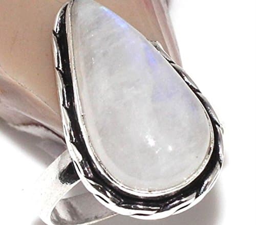 Rainbow Moonstone TearDrop Decorated Ring Rope Border Sterling Silver Size 9