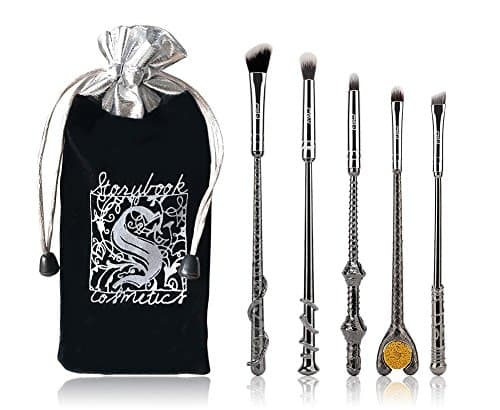Pro 5PCS Harry Potter Fans Authentic Wizard Wand Makeup Brushes Set Kit + Bag - Silver