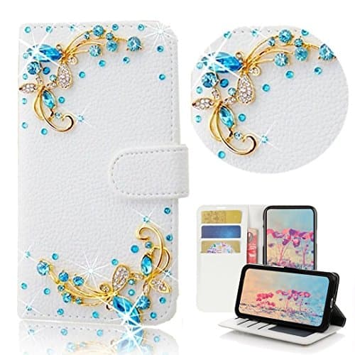 HTC Desire 10 Pro Case,Yaheeda 3D Handmade Wallet Bling Crystal PU Leather with Sparkle Diamond Flower Butterfly Design Card Holder Flip Case Folio Cover for HTC Desire 10 Pro