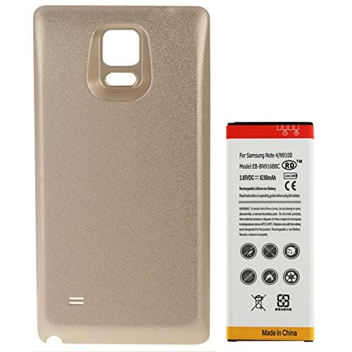 Long Life 8200mAh High Capacity Extended Battery with Gold" Extended Battery Cover for Samsung Galaxy Note 4, (not Compatible with Note 4 Duos or Edge)