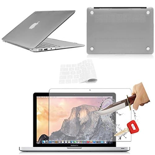 Hard Shell Top Bottom Cover Case Keyboard Tempered Glass For Macbook Pro 13" 15" (Pro Retina 15-inch A1398, Grey+Keyboard Skin+Tempered)