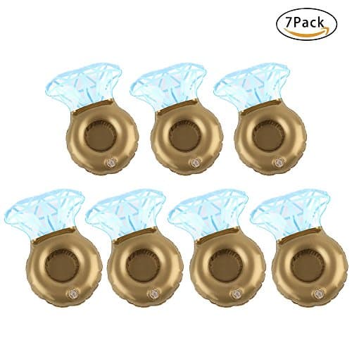 AHZZY Inflatable Diamond Pool Cup Holder Floats, 7Pack Bling Ring Water Float Beverage Cans, Cups, Bottles for Bachelorette or Engagement Parties
