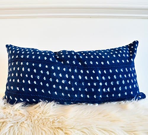 Vintage Indigo Mudcloth Lumbar Rectangular Pillow Cover 12"x24"