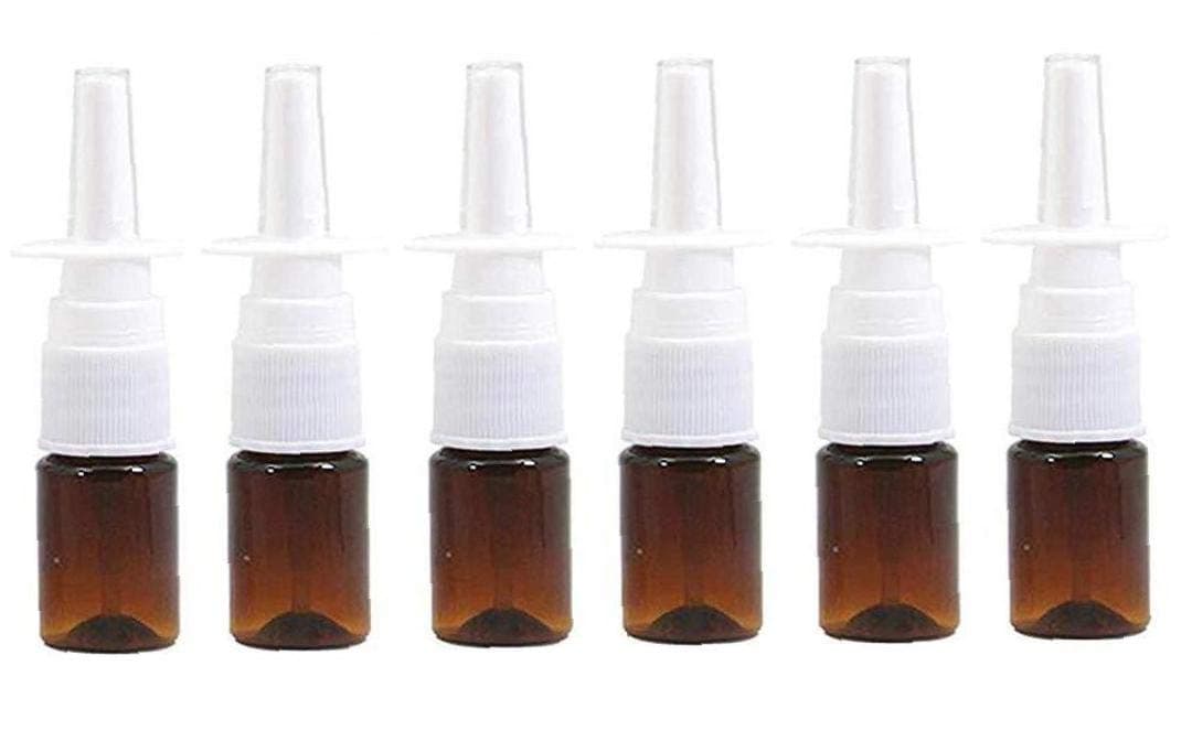 LIN1011 6pcs 5ml Empty Plastic Nasal Spray Bottles, White Mist Nose Pump Sprayer Medical Refillable Packaging Bottle, Portable Travel Perfume Liquid Facial Water Cosmetic Pump Sprayer Brown