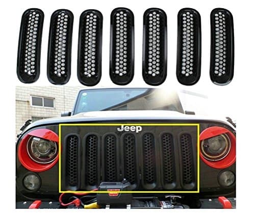 Starview® Black Front Grill Mesh Grille Insert Kit For Jeep Wrangler Rubicon Sahara Jk 2007-2015 7PC
