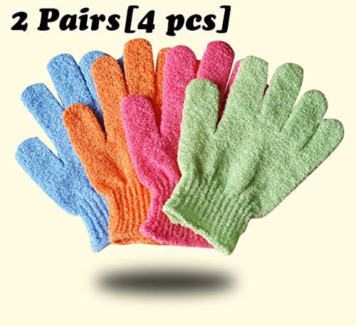 Boddy Bath Exfoliating Spa Glove 2 Pack(4pcs, 2 colors at random), Hive Type Italy Shower Glove Towel, Foot Scrub Cleaner