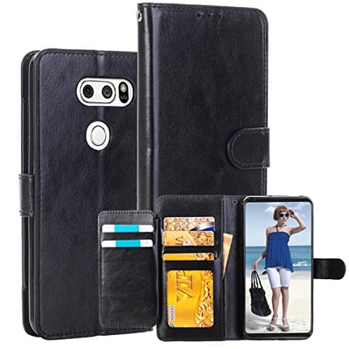 LG V30 Case,Luxury PU Leather Wallet Flip Protective Case Cover with Card Slots,Magnetic Closure and Stand Holder for LG V30(2017) (Black)
