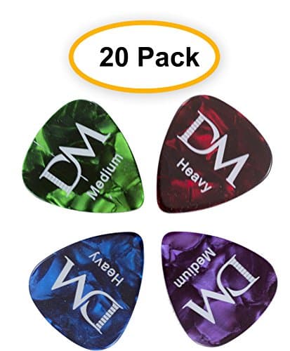 Guitar Picks With FREE Pick Holder (20 Pack) Medium And Heavy Gauge Variety Pack By DigiTrade Music
