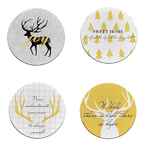 Penxina Coasters for Drinks, Absorbent Stone Coasters Set, Modern Elegant Deer Design, Round Cup Mat Pad Set of Home and Kitchen Use, Furniture Protection, Set of 4